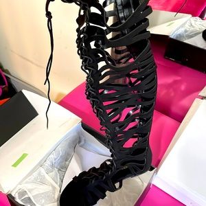 Black knee high laced sandals from fashion nova
